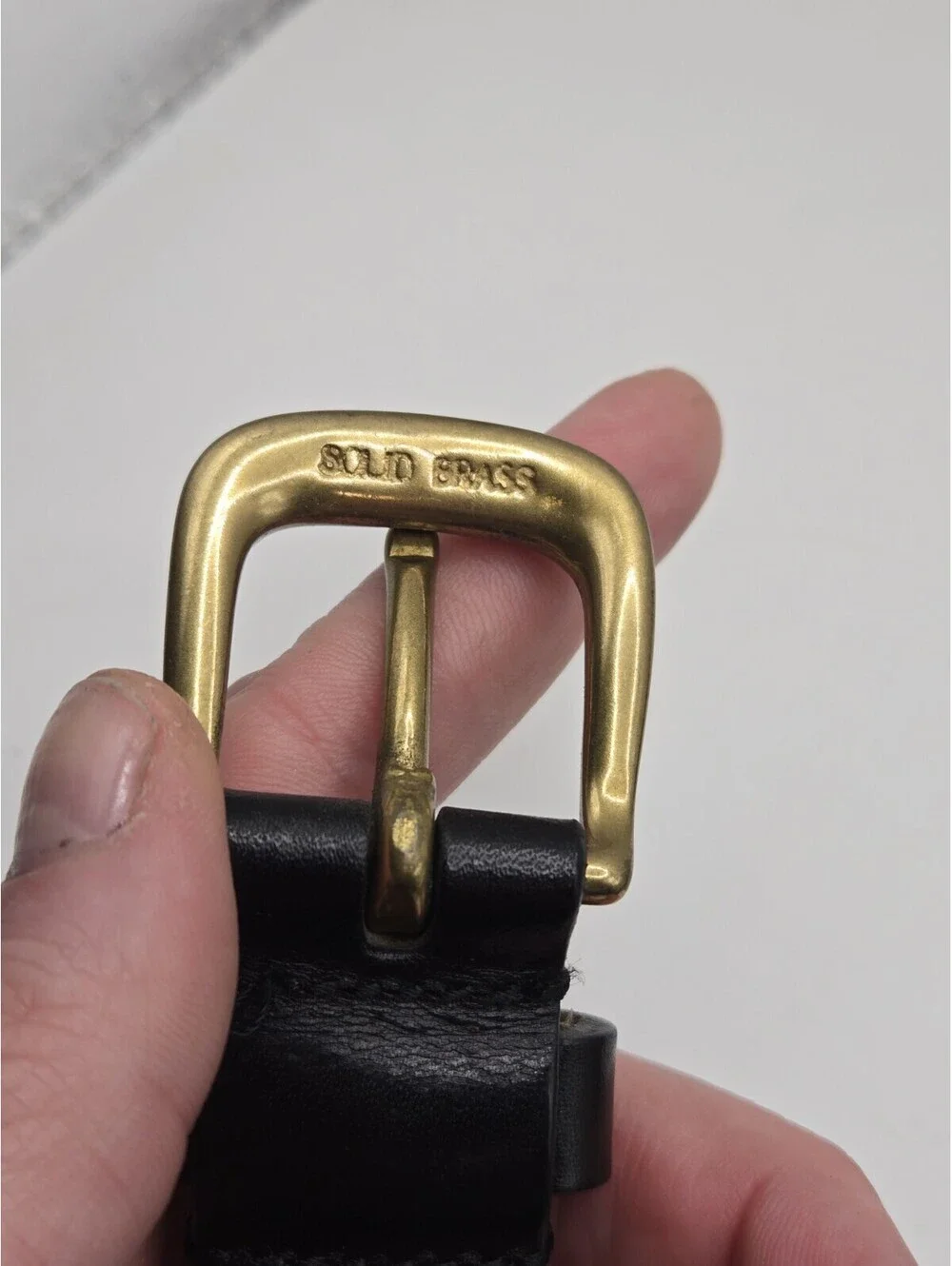 Eddie Bauer Leather Belt 32 Brass Buckle Black Vtg Made in Italy